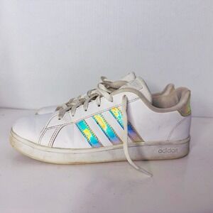 Adidas Grand Court Sneakers Holographic Iridescent Stripes Girls‎ 6 Ladies 8